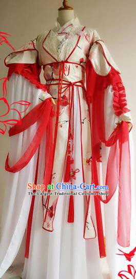 Chinese Traditional Cosplay Goddess White Costume Ancient Royal Princess Hanfu Dress for Women