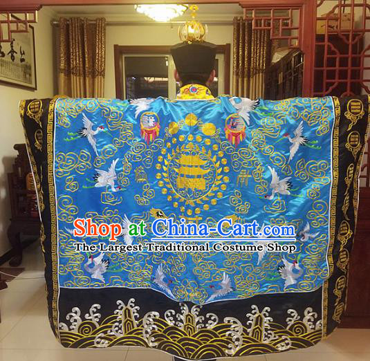 Chinese Traditional Taoism Costume Ancient Taoist Priest Cassocks Embroidered Crane Blue Vestment