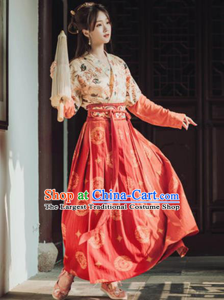 Traditional Chinese Tang Dynasty Female Civilian Hanfu Dress Ancient Young Lady Historical Costumes for Women