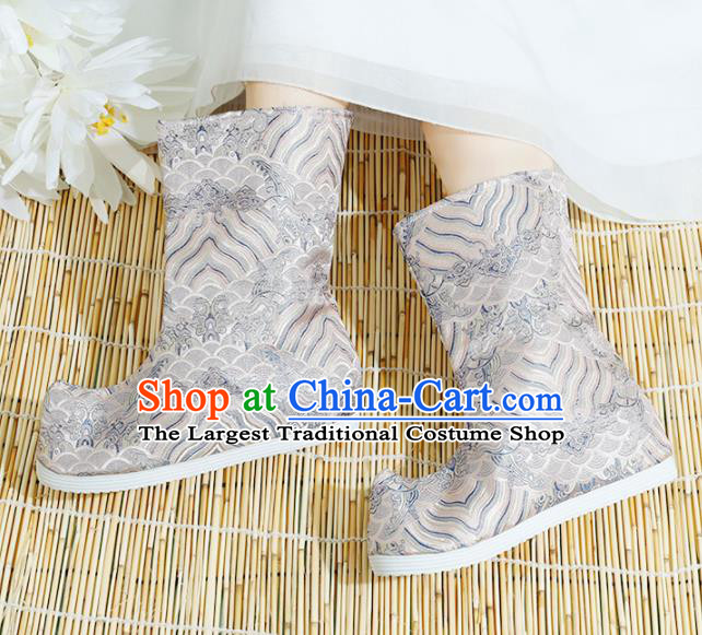 Chinese National Pink Boots Hanfu Shoes Traditional Princess Shoes Embroidered Crane Shoes for Women