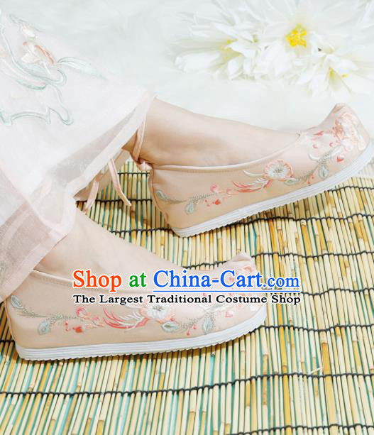 Chinese National Pink Embroidered Shoes Ancient Traditional Princess Shoes Hanfu Shoes for Women