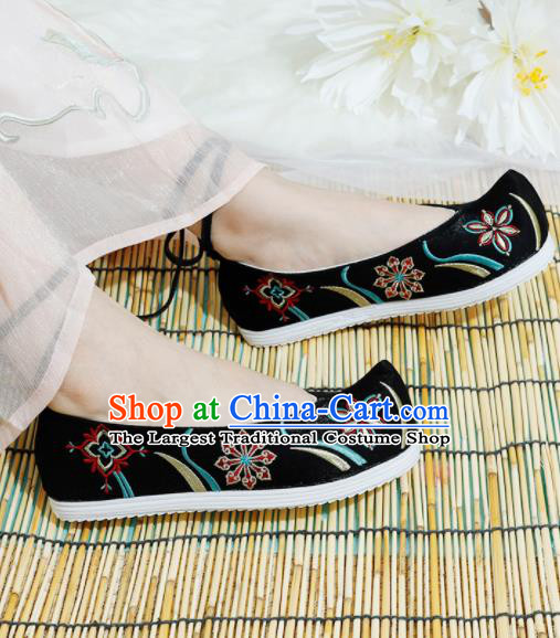 Chinese National Black Embroidered Shoes Ancient Traditional Princess Shoes Hanfu Shoes for Women