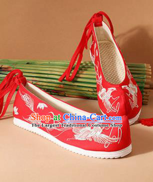 Chinese National Embroidered Phoenix Red Shoes Ancient Traditional Princess Shoes Wedding Hanfu Shoes for Women