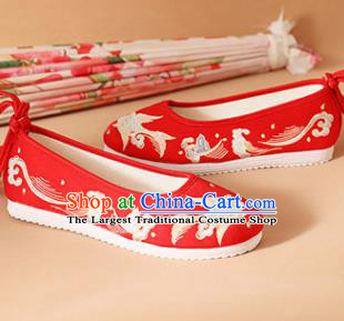 Chinese National Wedding Embroidered Fish Red Shoes Ancient Traditional Princess Shoes Hanfu Shoes for Women