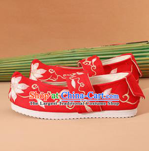 Chinese National Wedding Embroidered Red Shoes Ancient Traditional Princess Shoes Hanfu Shoes for Women
