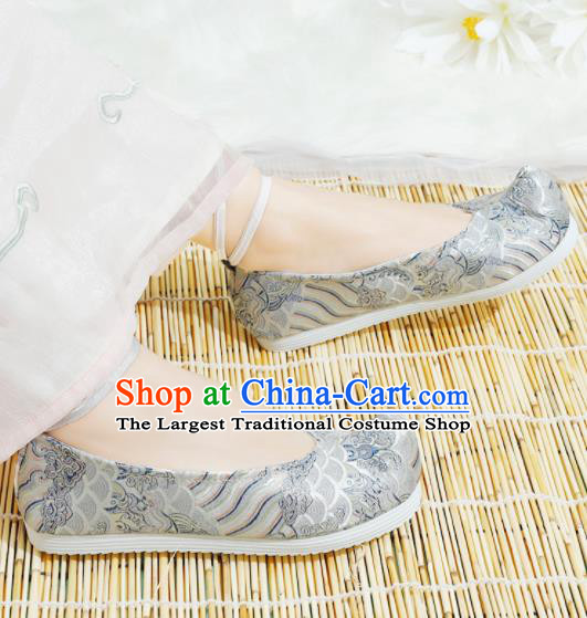 Chinese National Grey Hanfu Shoes Traditional Princess Shoes Embroidered Shoes for Women