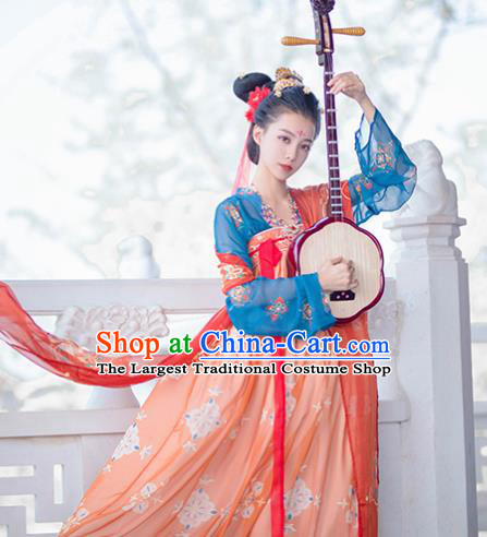 Traditional Chinese Tang Dynasty Court Princess Replica Costumes Ancient Palace Lady Orange Hanfu Dress for Women