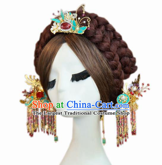 Traditional Chinese Wedding Luxury Hair Crown Hair Accessories Ancient Bride Tassel Hairpins Complete Set for Women