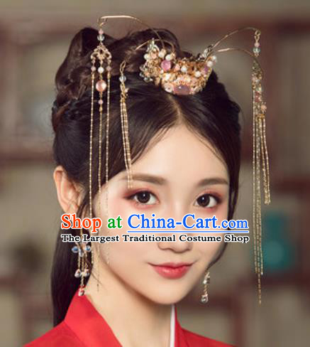 Traditional Chinese Wedding Hair Crown Hair Accessories Ancient Bride Tassel Hairpins Complete Set for Women