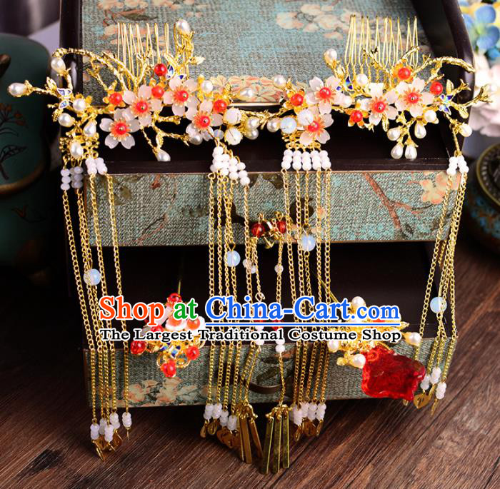 Traditional Chinese Handmade Wedding Plum Hair Combs Ancient Bride Hairpins Luxury Hair Accessories Complete Set