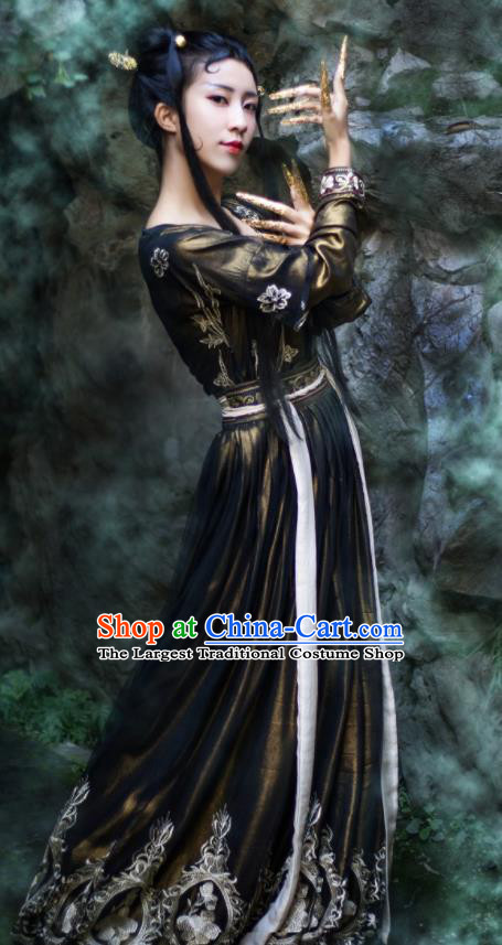 Traditional Chinese Tang Dynasty Princess Replica Costumes Ancient Apsaras Peri Black Hanfu Dress for Women