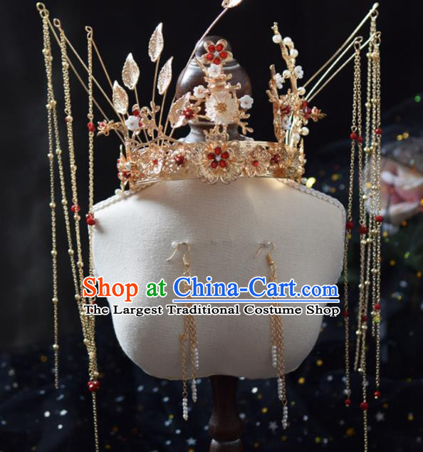 Traditional Chinese Handmade Tassel Phoenix Coronet Ancient Wedding Bride Hairpins Hair Accessories for Women