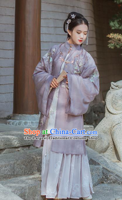 Traditional Chinese Ming Dynasty Nobility Lady Replica Costumes Ancient Royal Princess Purple Hanfu Dress for Women