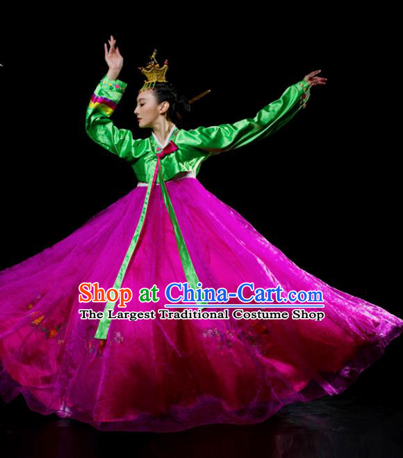 Traditional Chinese Korean Nationality Dance Rosy Dress Ethnic Dance Stage Show Costume for Women