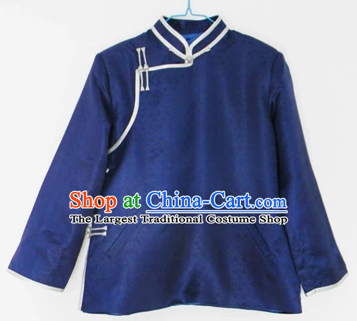 Chinese Traditional Mongol Nationality Costume Mongolian Ethnic Royalblue Jacket for Men