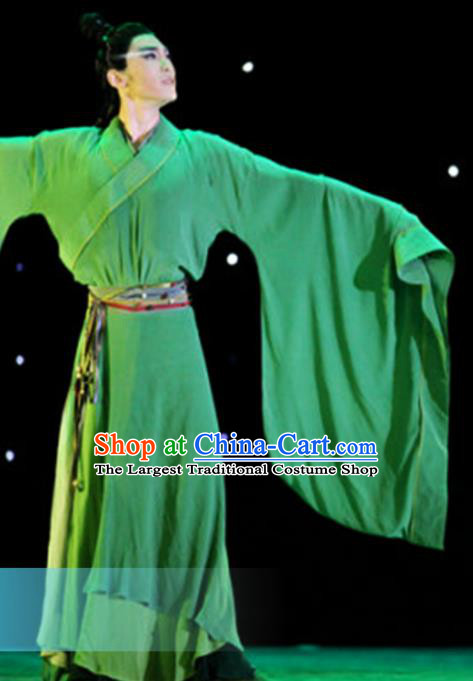 Traditional Chinese Classical Dance Li Bai Green Costumes Dance Competition Stage Show Clothing for Men