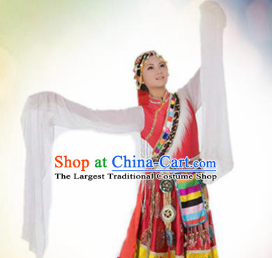 Traditional Chinese Zang Nationality Dance Costume Tibetan Ethnic Dance Stage Show Dress for Women