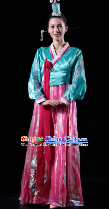 Traditional Chinese Korean Nationality Costume Ethnic Dance Stage Show Pink Dress for Women