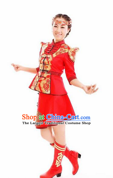 Traditional Chinese Mongol Nationality Stage Show Dress Mongolian Ethnic Dance Costume for Women