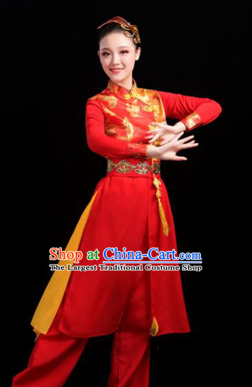 Chinese Traditional Folk Dance Red Outfits Drum Dance Classical Dance Yangko Costume for Women