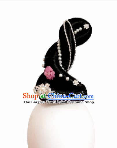 Traditional Chinese Classical Dance Butterfly Lovers Hair Accessories Fan Dance Wig Chignon Headdress for Women