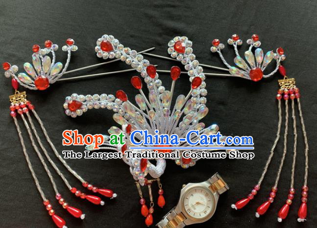 Chinese Beijing Opera Diva Phoenix Tassel Hairpins Headgear Traditional Peking Opera Queen Hair Accessories for Women