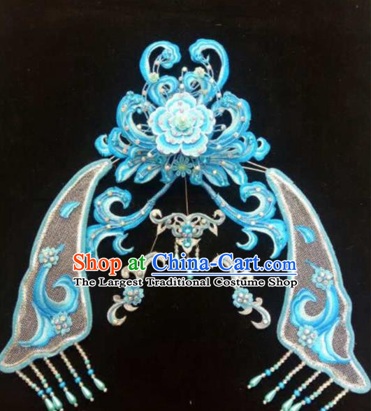 Chinese Beijing Opera Diva Blue Hair Crown Traditional Peking Opera Queen Hairpins Hair Accessories for Women