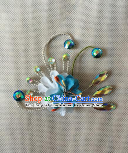 Chinese Beijing Opera Diva Blue Flower Hair Claw Hairpins Traditional Peking Opera Hair Accessories for Women