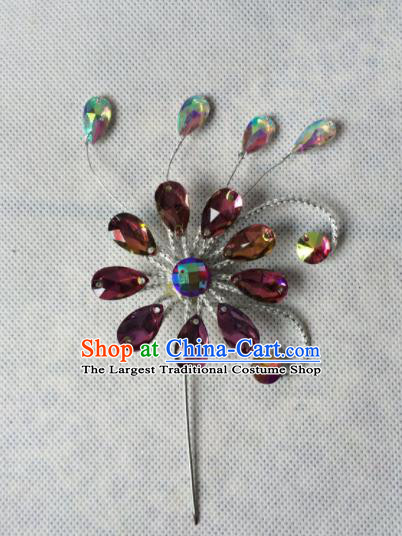 Chinese Beijing Opera Diva Purple Crystal Hairpins Traditional Peking Opera Hair Accessories for Women