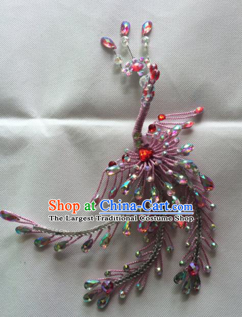 Chinese Beijing Opera Nobility Lady Pink Phoenix Hairpins Traditional Peking Opera Diva Hair Accessories for Women