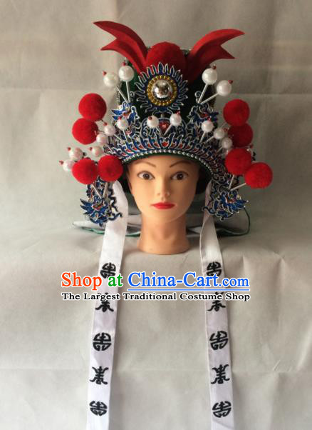 Chinese Beijing Opera General Green Hat Traditional Peking Opera Takefu Headwear for Men