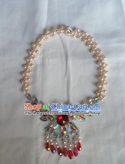 Chinese Beijing Opera Princess Red Crystal Necklace Traditional Peking Opera Diva Necklet Accessories for Women