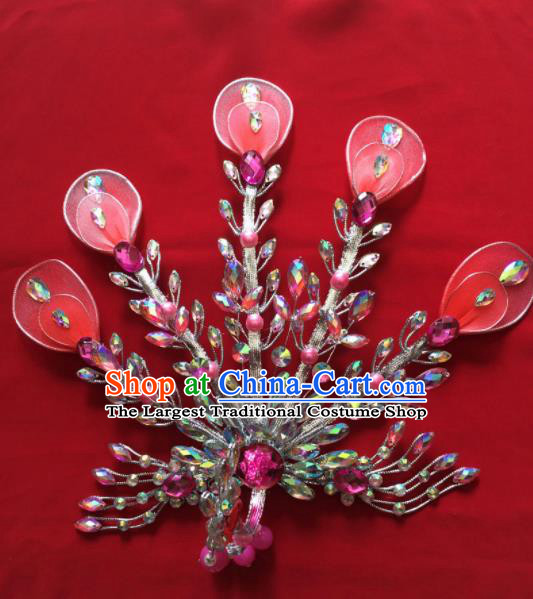 Chinese Beijing Opera Diva Princess Pink Phoenix Hairpins Traditional Peking Opera Hair Accessories for Women