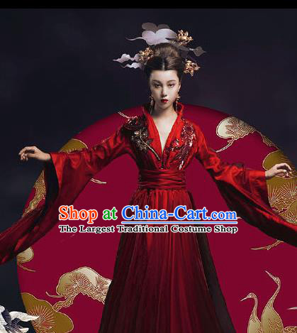 Chinese Ancient Court Queen Red Hanfu Dress Traditional Tang Dynasty Empress Costumes for Women