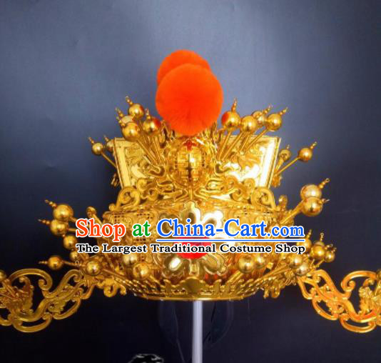 Chinese Beijing Opera Wealth God Golden Hat Traditional Peking Opera Prime Minister Hair Accessories for Men