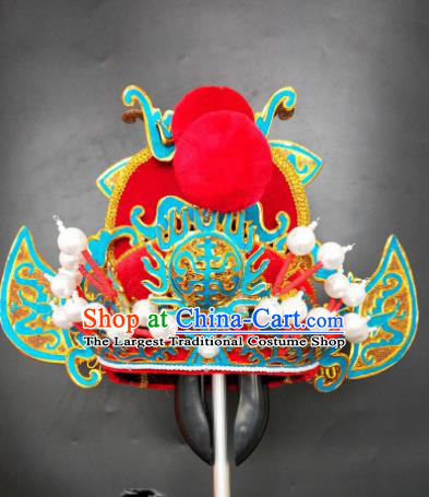 Chinese Beijing Opera Hell God Red Hat Traditional Peking Opera King Hair Accessories for Men