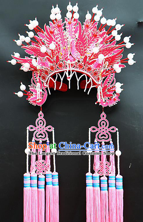 Chinese Beijing Opera Imperial Consort Pink Phoenix Coronet Traditional Peking Opera Bride Hat Hair Accessories for Women