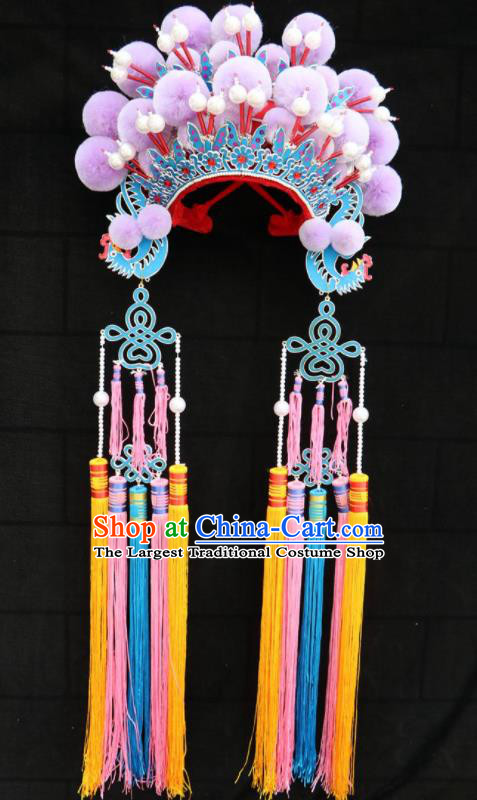 Chinese Beijing Opera Imperial Consort Purple Phoenix Coronet Traditional Peking Opera Bride Hat Hair Accessories for Women