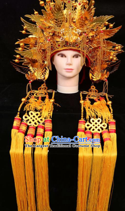 Chinese Beijing Opera Imperial Consort Golden Phoenix Coronet Traditional Peking Opera Bride Hat Hair Accessories for Women