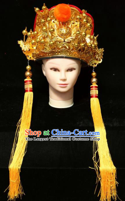 Chinese Beijing Opera Crown Prince Golden Hat Traditional Peking Opera Emperor Hair Accessories for Men