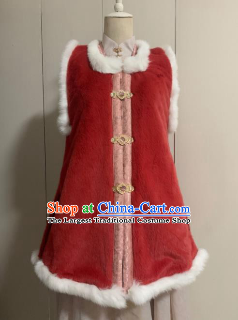 Chinese Ancient Traditional Ming Dynasty Court Queen Costume Winter Red Vest for Women