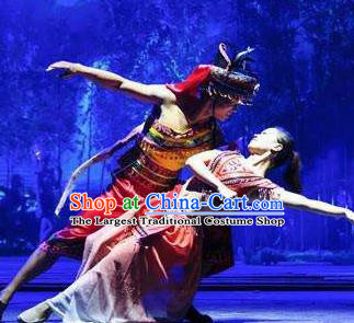 Chinese The Romantic Show of Sanya Stage Performance Ethnic Dance Costumes and Headpiece for Women for Men