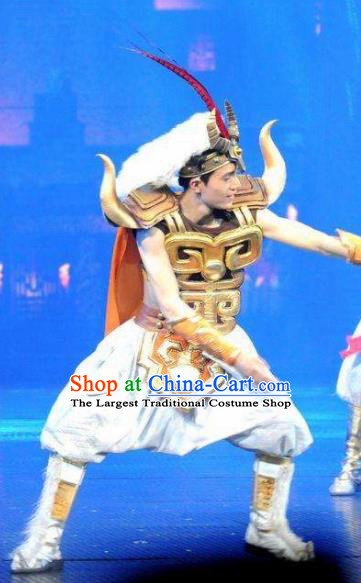 Chinese The Romantic Show of Jiuzhai General White Body Armor Stage Performance Dance Costume for Men