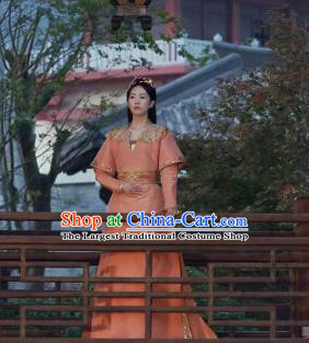 Drama Ever Night Ancient Chinese Royal Infanta Li Yu Orange Dress Traditional Tang Dynasty Court Princess Costumes for Women