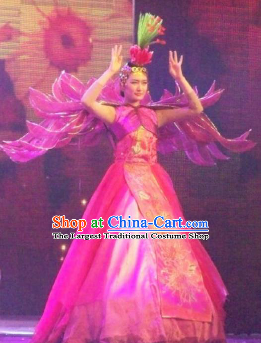 Chinese Back to Song Dynasty Classical Chrysanthemum Dance Rosy Dress Stage Performance Costume for Women