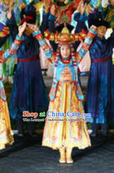 Chinese Kangxi Ceremony Qing Dynasty Mongol Nationality Dance Dress Stage Performance Costume for Women