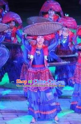 Chinese Dushan Ceremony Bouyei Nationality Dance Blue Dress Stage Performance Costume for Women