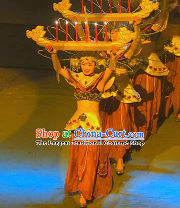 Chinese Lishui Jinsha Dai Nationality Dance Dress Ethnic Stage Performance Costume and Headpiece for Women