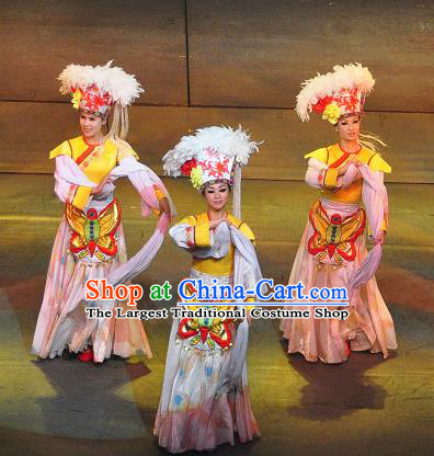 Chinese Lishui Jinsha Bai Nationality Dance Dress Ethnic Wedding Stage Performance Costume and Headpiece for Women