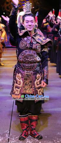 Chinese Shapotou Celebration Qin Dynasty General Body Armor Stage Performance Dance Costume for Men